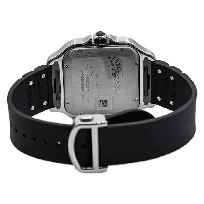 Happy Jewelers Cartier Mens Santos Stainless Steel 42mm Black Roman Dial Watch Reference WSSA0037 Bracelets