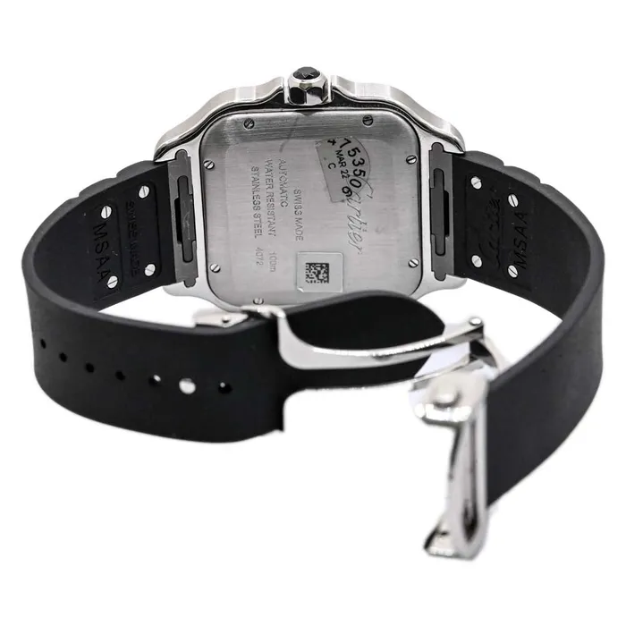 Happy Jewelers Cartier Mens Santos Stainless Steel 42mm Black Roman Dial Watch Reference WSSA0037 Bracelets