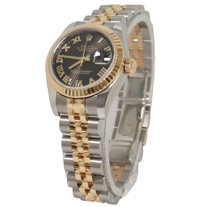 Happy Jewelers PreStyled Sets Rolex Datejust Steel 18K Yellow Gold 26mm Black Roman Dial Watch Reference 79173