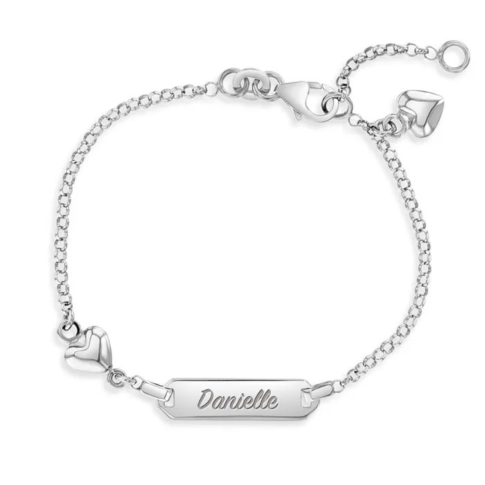 Kids ID Bracelets Bracelets 56 Puff Hearts Tag ID Baby Toddler Kids Bracelet Adjustable Sterling Silver