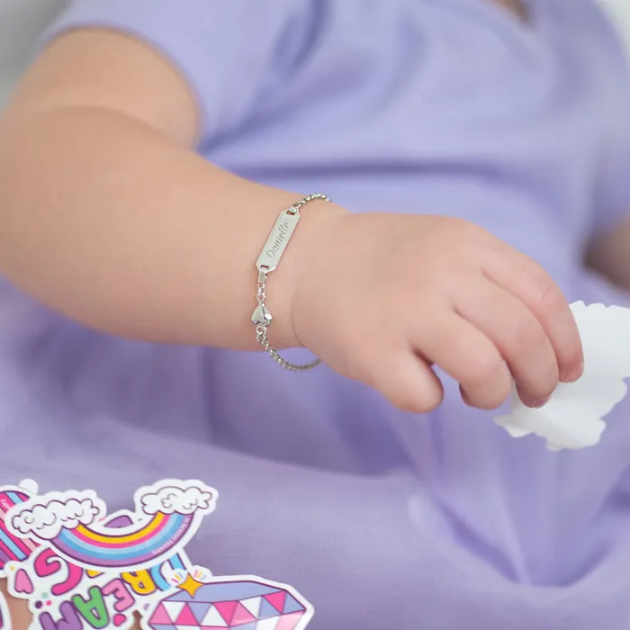Kids ID Bracelets Bracelets 56 Puff Hearts Tag ID Baby Toddler Kids Bracelet Adjustable Sterling Silver
