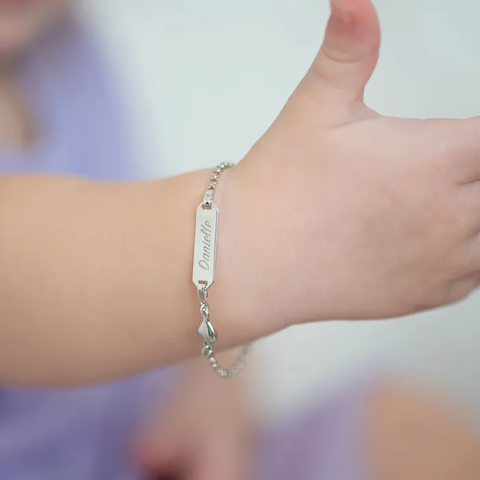 Kids ID Bracelets Bracelets 56 Puff Hearts Tag ID Baby Toddler Kids Bracelet Adjustable Sterling Silver
