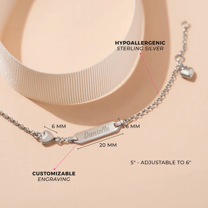 Kids ID Bracelets Bracelets 56 Puff Hearts Tag ID Baby Toddler Kids Bracelet Adjustable Sterling Silver
