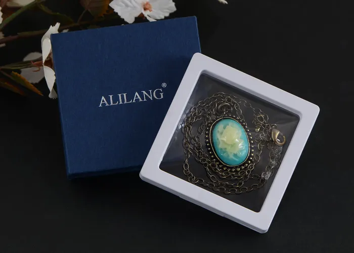 Necklaces Alilang Antique Vintage Suede Green Enamel Rose Oval Pendant Necklace