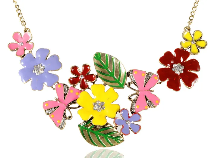 Necklaces Alilang Floral Multicolor Enamel Flower Bib Statement Necklace