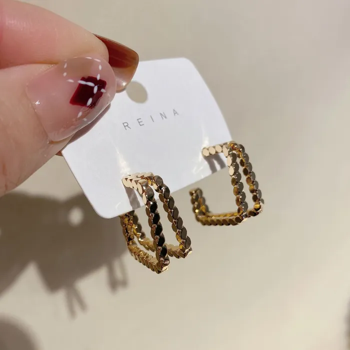 Refined by AnnaKaci Earrings Retro Gold Braided Square Earrings