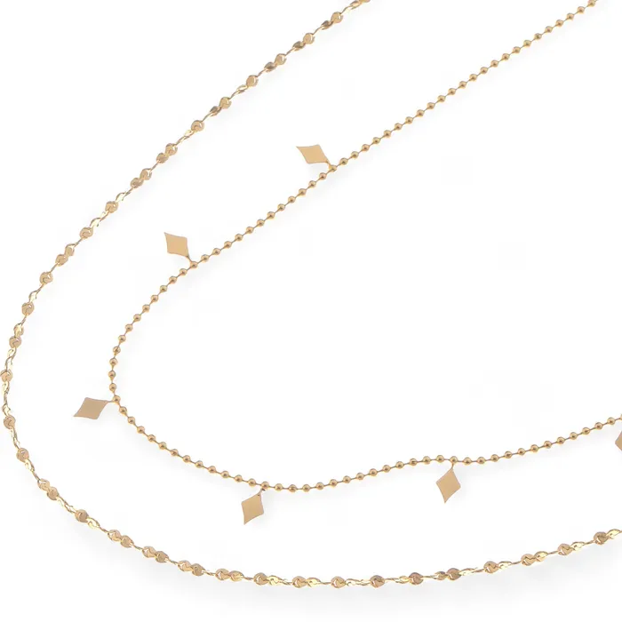 Refined by AnnaKaci Necklaces Double Layer Gold Tone Necklace with Diamond Shape Charms Layered Chain Design Refined by AnnaKaci Necklaces Double Layer Gold Tone Necklace with Diamond Shape Charms Layered Chain Design