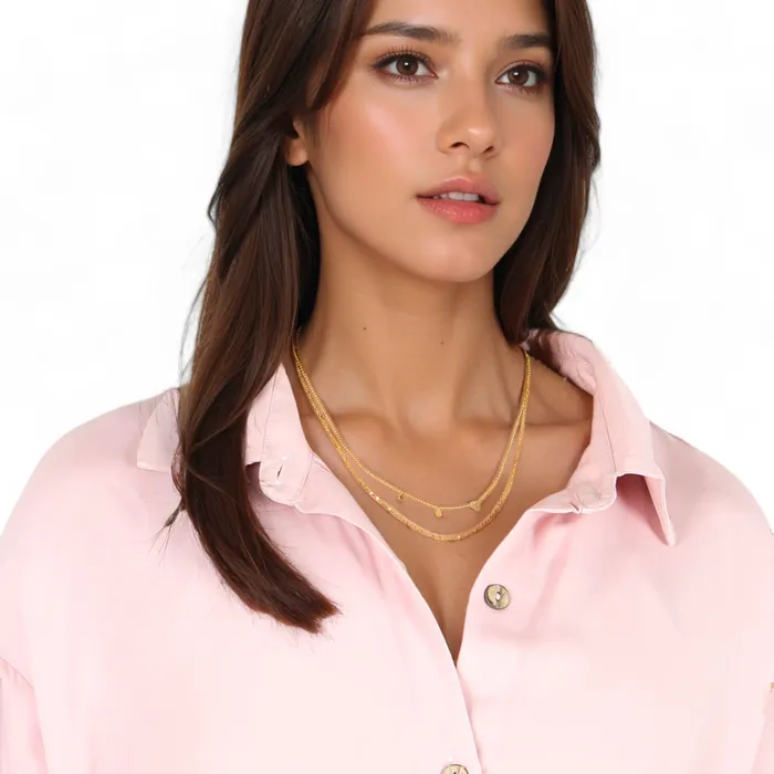 Refined by AnnaKaci Necklaces Double Layer Gold Tone Necklace with Diamond Shape Charms Layered Chain Design Refined by AnnaKaci Necklaces Double Layer Gold Tone Necklace with Diamond Shape Charms Layered Chain Design