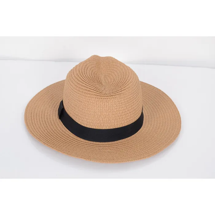 Rings Refined by AnnaKaci Wide Brim Straw Fedora Sun Hat with Black Band Lightweight Packable Summer Panama Hat for UV Protection