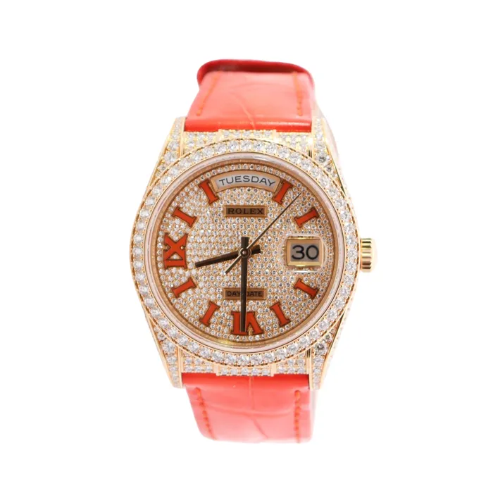 Rolex DayDate 36mm Pave Dial Watch Ref 128158RBR Happy Jewelers Watches