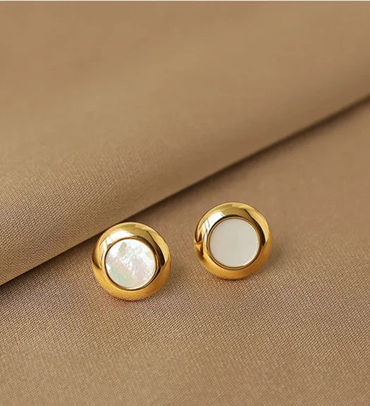 Simple Button White Shell Ear Studs Refined by AnnaKaci Earrings