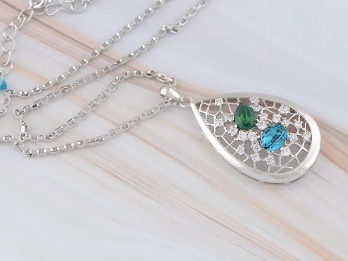 Swarovski Crystal Tear Drop Blue Web Net Pendant Necklace Alilang Necklaces