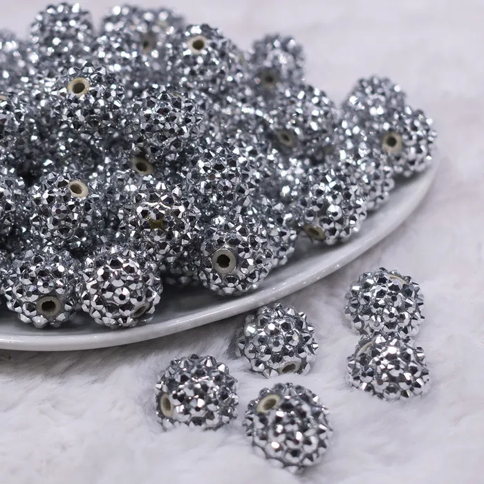 The BumbleBead Company Rings 16mm Silver Rhinestone Chunky Bubblegum Jewelry Beads