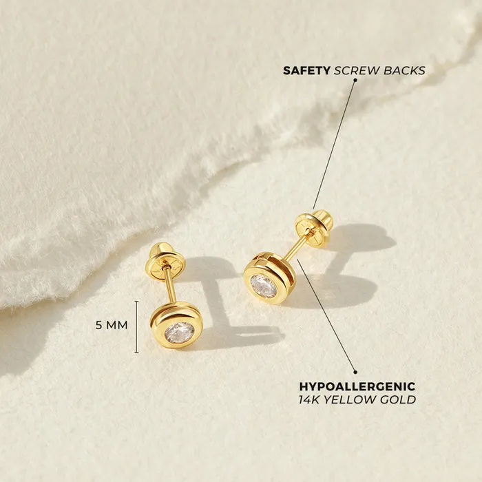 Womens Earrings 14k Gold Halo Clear CZ Womens Earrings Earrings
